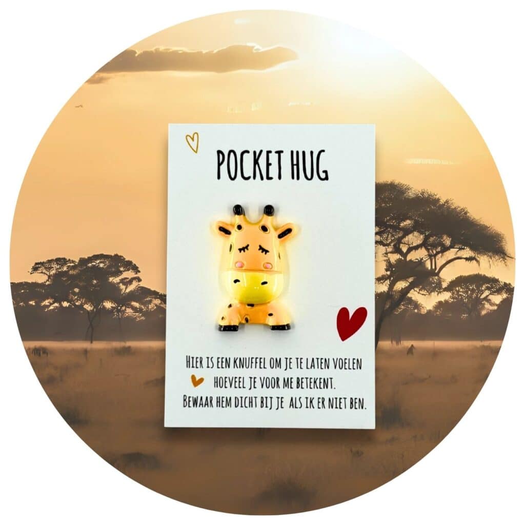 Pocket Hug knuffelgiraf Nederlandse tekst