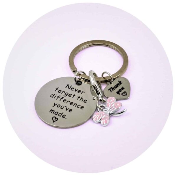 Sleutelhanger met vlinder en dankbaar hart roze