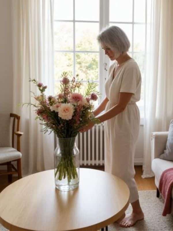Vrouw boeket wilde bloemen2